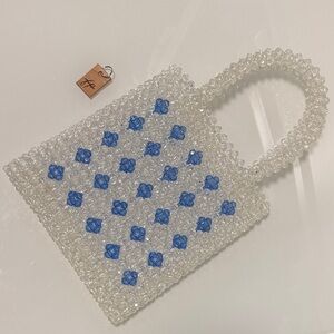 Crystal Beaded Handbag with Blue Accents